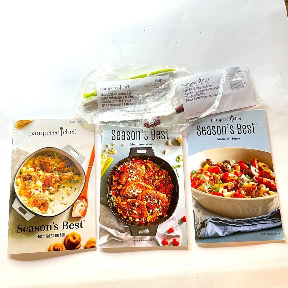 Pampered Chef Kitchen Tool Bundle Peeler Set Cleaning Brush Cookbooks
